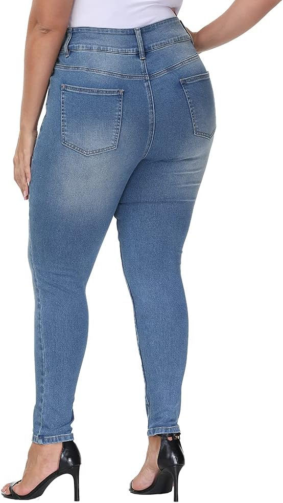 Thumbnail: Womens Plus Size Skinny Jeans High Waisted Stretchy Classic Ankle Jean