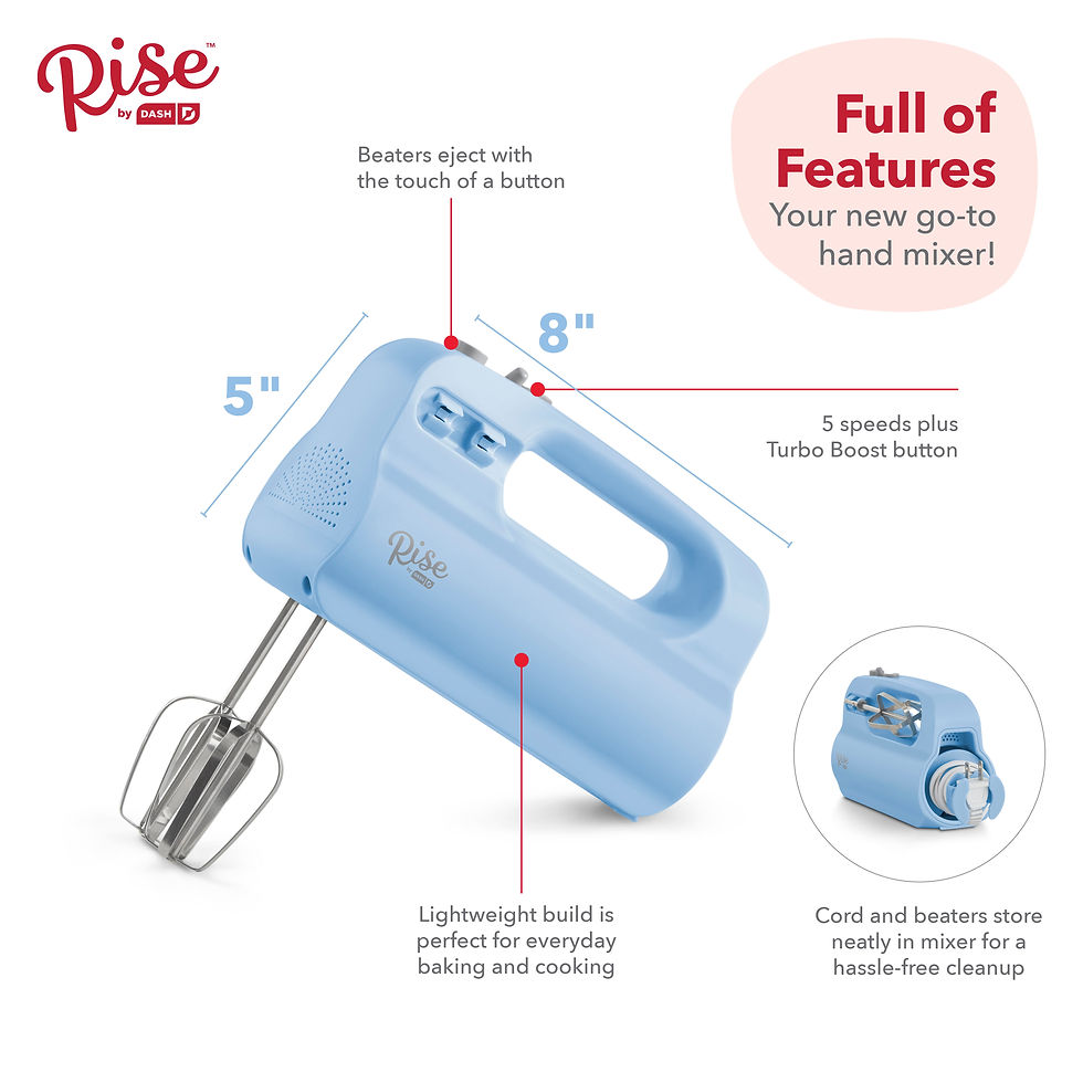 Thumbnail: Rise By Dash Compact Hand Mixer Electric for Whipping + Mixing with Cord Storag
