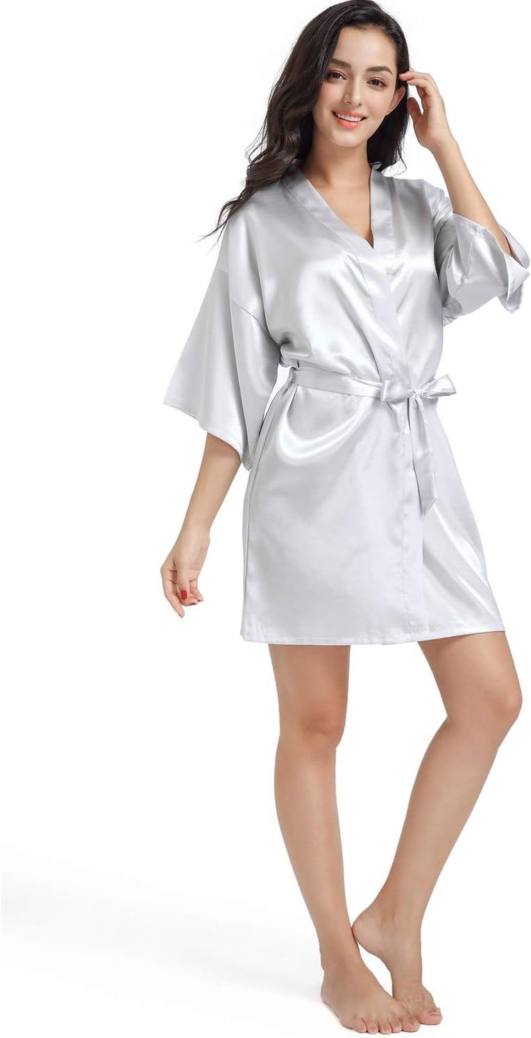 Thumbnail: CuteOn Kids Girl's Satin Silky Kimono Robe for Spa Wedding Birthday Party Gifts