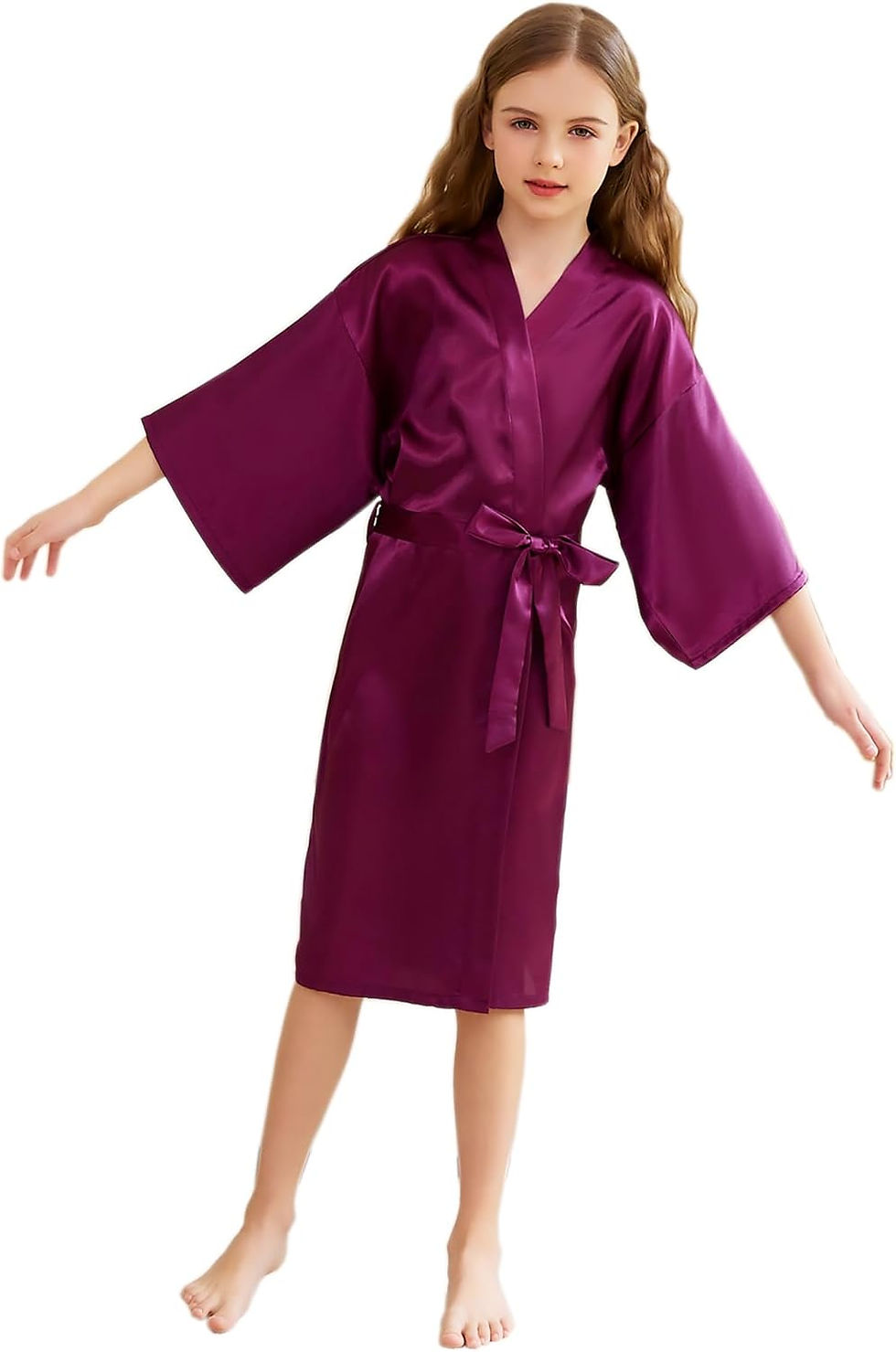 Thumbnail: CuteOn Kids Girl's Satin Silky Kimono Robe for Spa Wedding Birthday Party Gifts