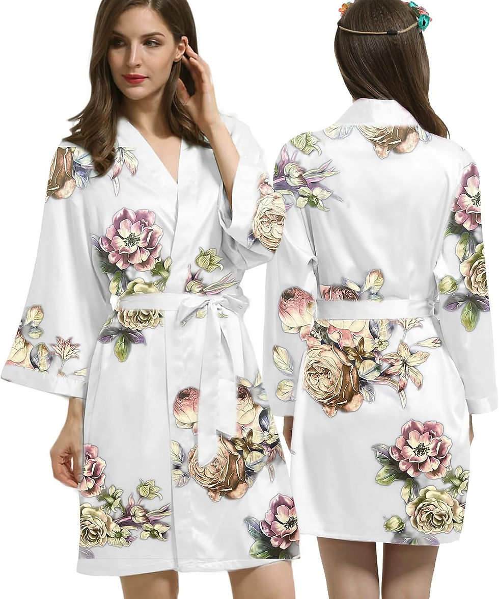 Thumbnail: Womens Satin Kimono Robe Silk Robes Floral Bathrobe Bride Bridesmaid Wedding Si