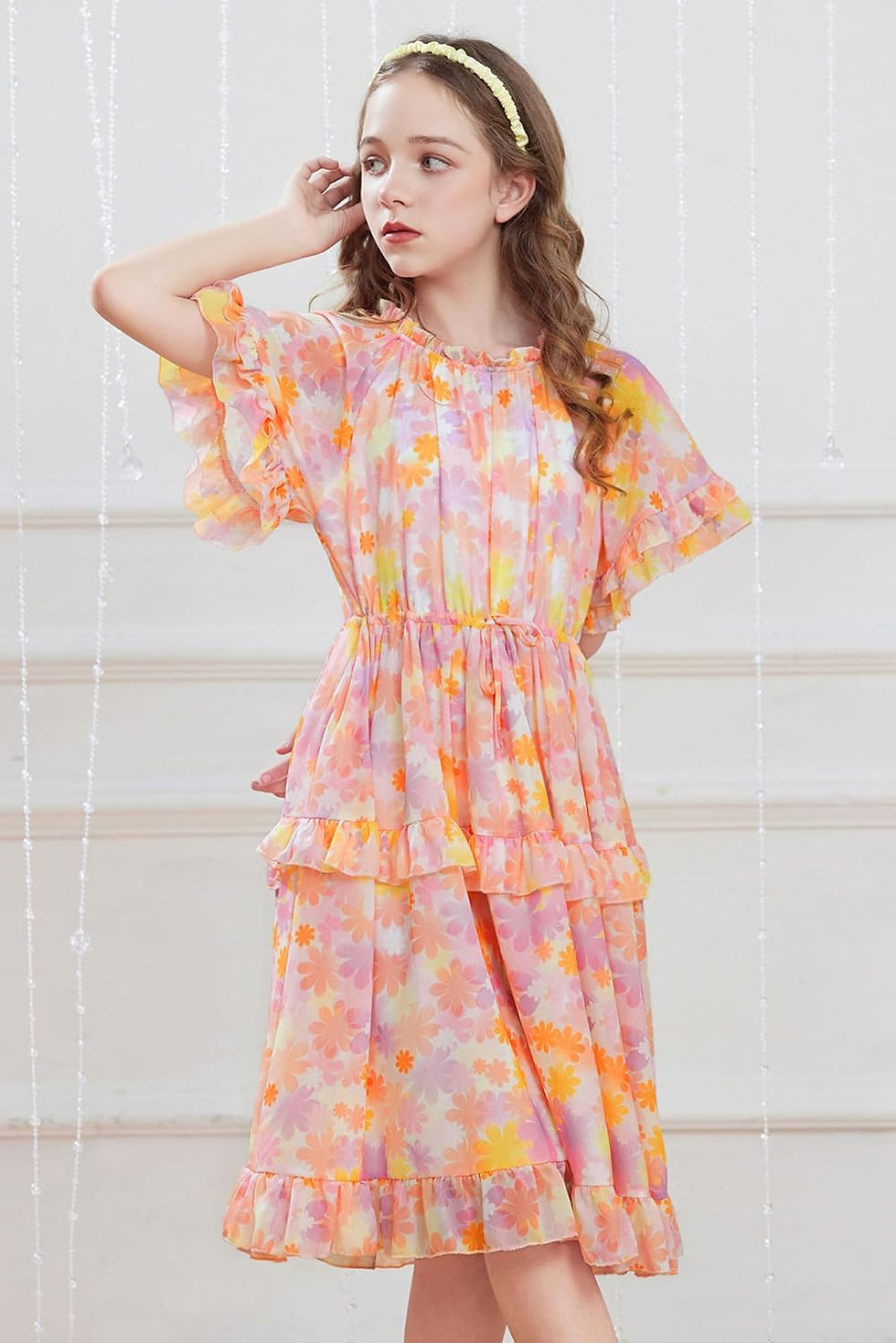 Thumbnail: GRACE KARIN Girls Summer Spring Dress Floral Ruffle Cute Fancy Dress Casual Flo