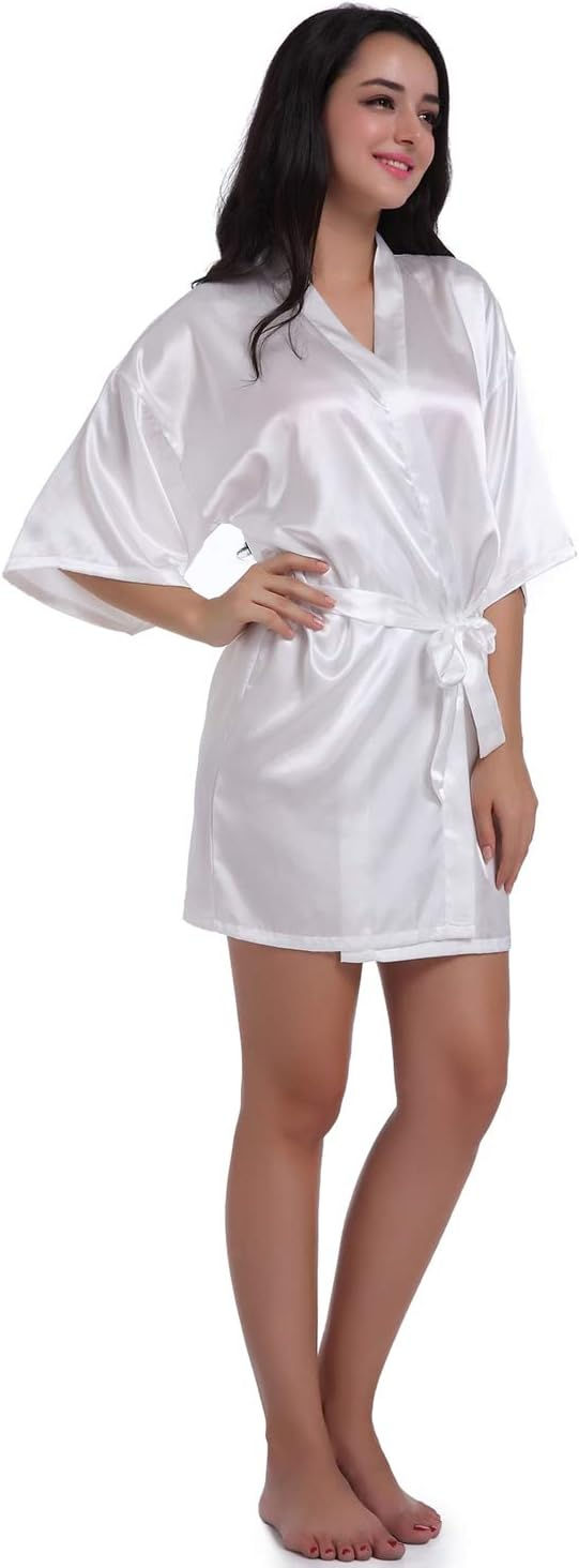 Thumbnail: CuteOn Kids Girl's Satin Silky Kimono Robe for Spa Wedding Birthday Party Gifts