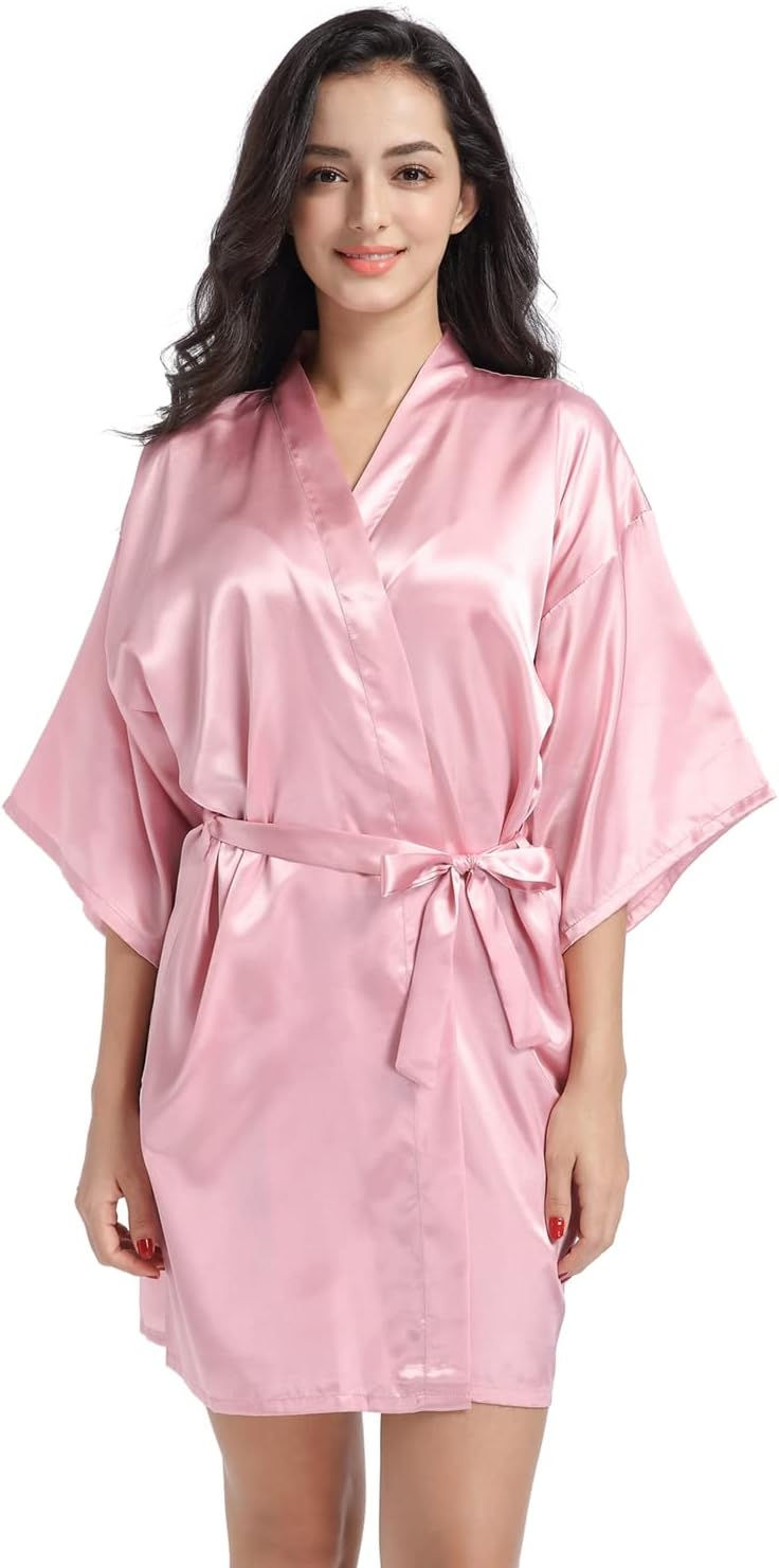 Pikkukuva: CuteOn Kids Girl's Satin Silky Kimono Robe for Spa Wedding Birthday Party Gifts
