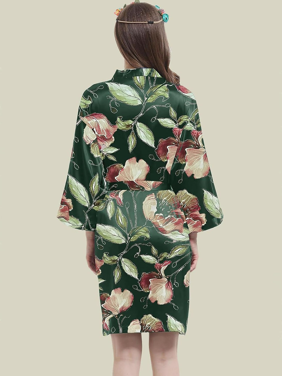 Thumbnail: Womens Satin Kimono Robe Silk Robes Floral Bathrobe Bride Bridesmaid Wedding Si