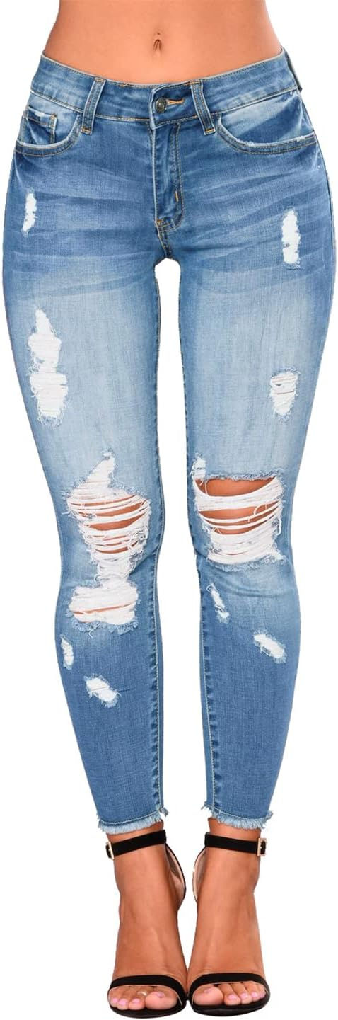 Miniaturbild: KUNMI Women's Skinny Ripped Trendy Jeans Distressed Stretchy Denim Pants