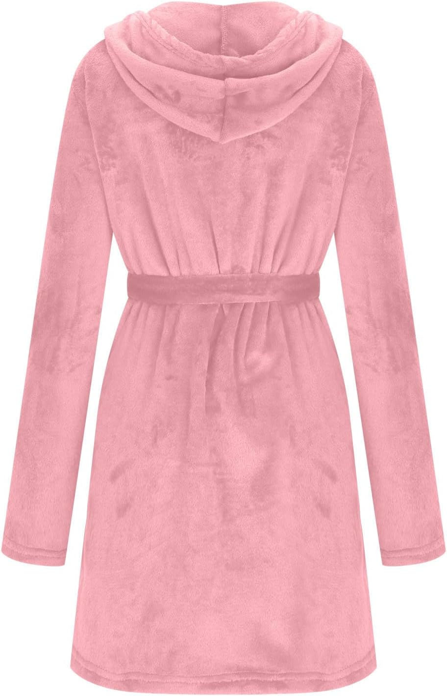 Thumbnail: Womens Fuzzy Robe Mid Length Bathrobe Belted Soft Bath Robes Plush Kimono Robe 