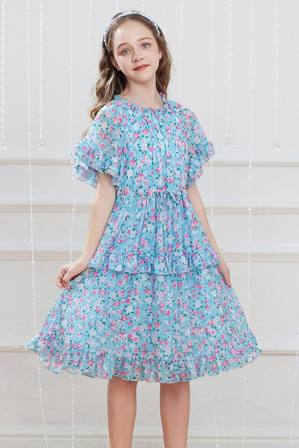 Thumbnail: GRACE KARIN Girls Summer Spring Dress Floral Ruffle Cute Fancy Dress Casual Flo