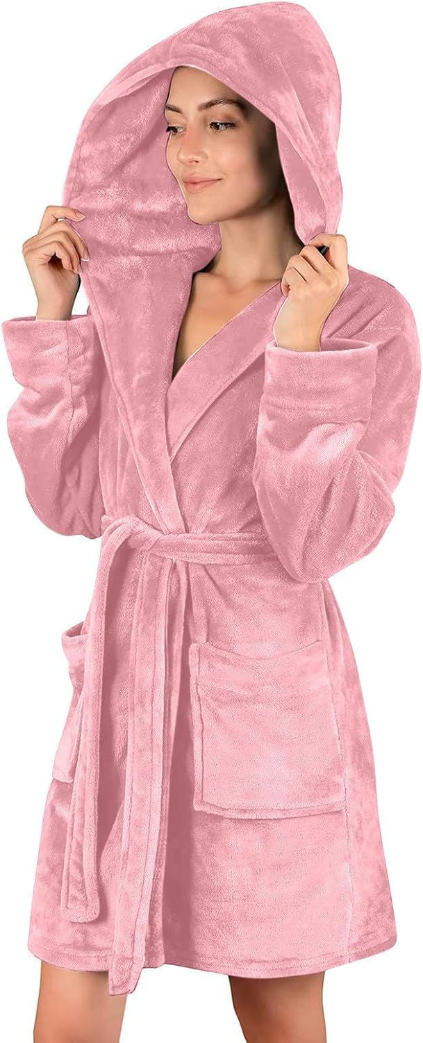 Thumbnail: Womens Fuzzy Robe Mid Length Bathrobe Belted Soft Bath Robes Plush Kimono Robe 