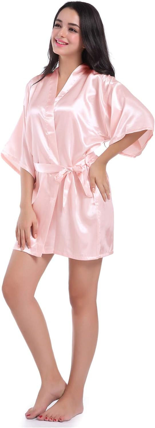 Thumbnail: CuteOn Kids Girl's Satin Silky Kimono Robe for Spa Wedding Birthday Party Gifts
