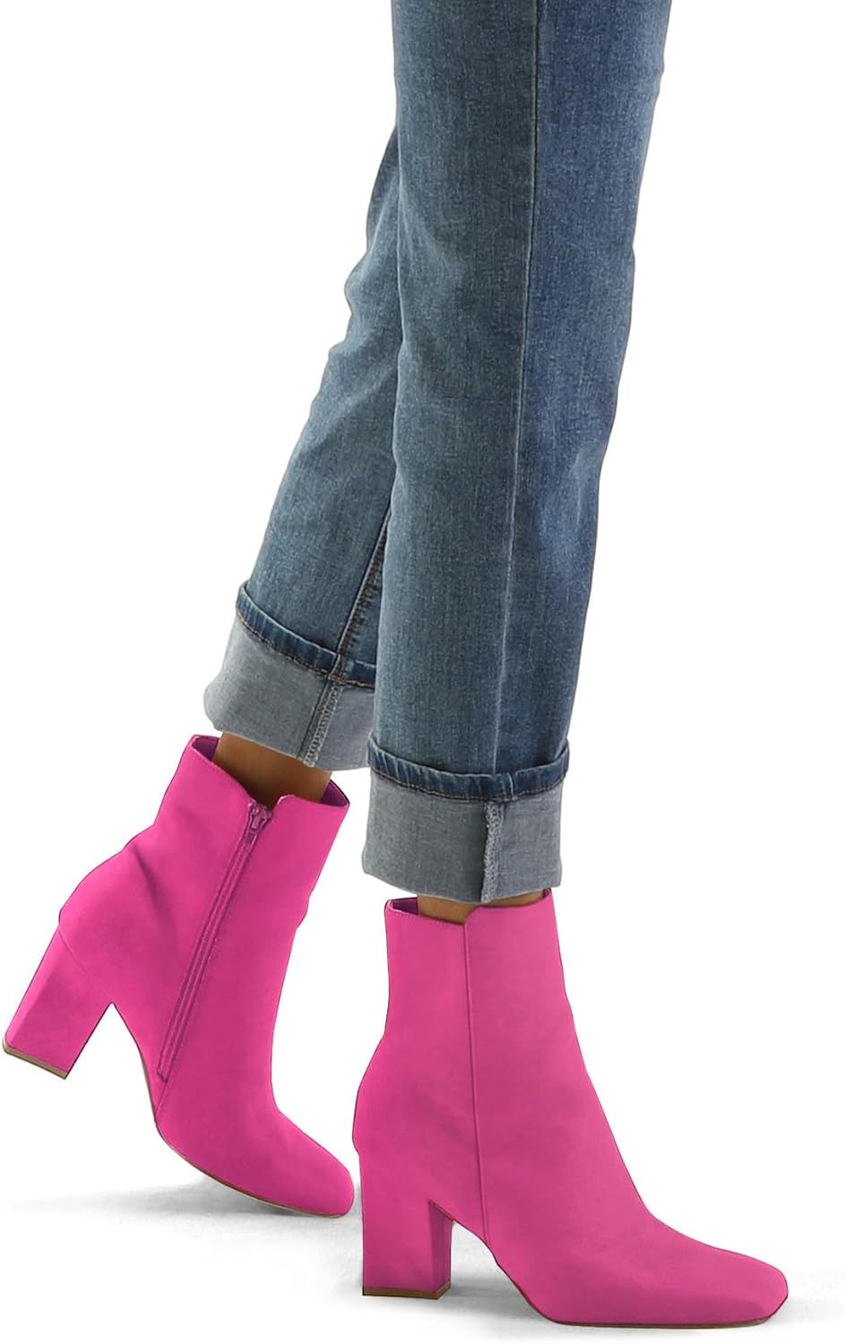 Miniaturbild: mysoft Women's GoGo Ankle Boots Square Toe Side Zipper Chunky Block Heel Mid Ca
