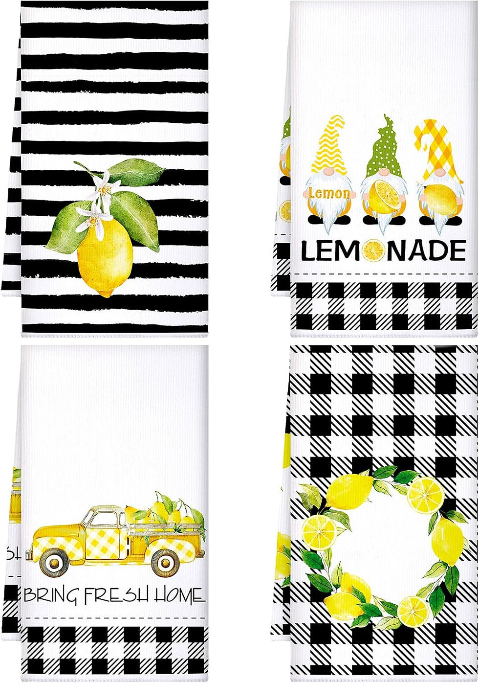 Thumbnail: Bencailor 4 Pcs Sunflower Kitchen Towels Summer Sea Beach Flower Floral Cow Kit