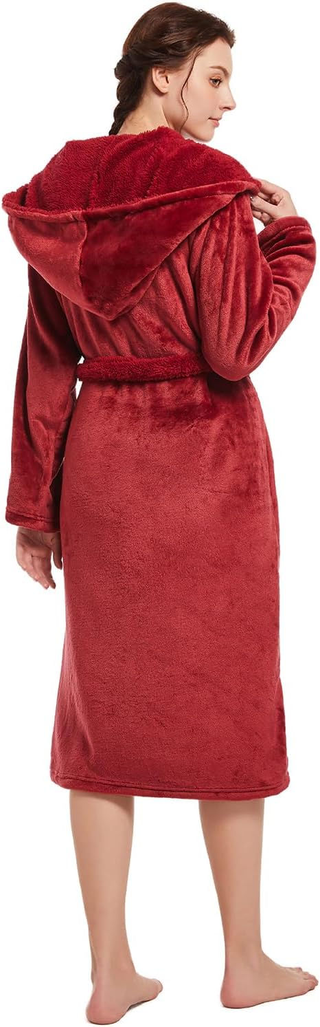 Miniatyrbild: Womens Hooded Robe,Plush Fleece Soft Robe for Women,Cozy Warm Bathrobe,Spa robe