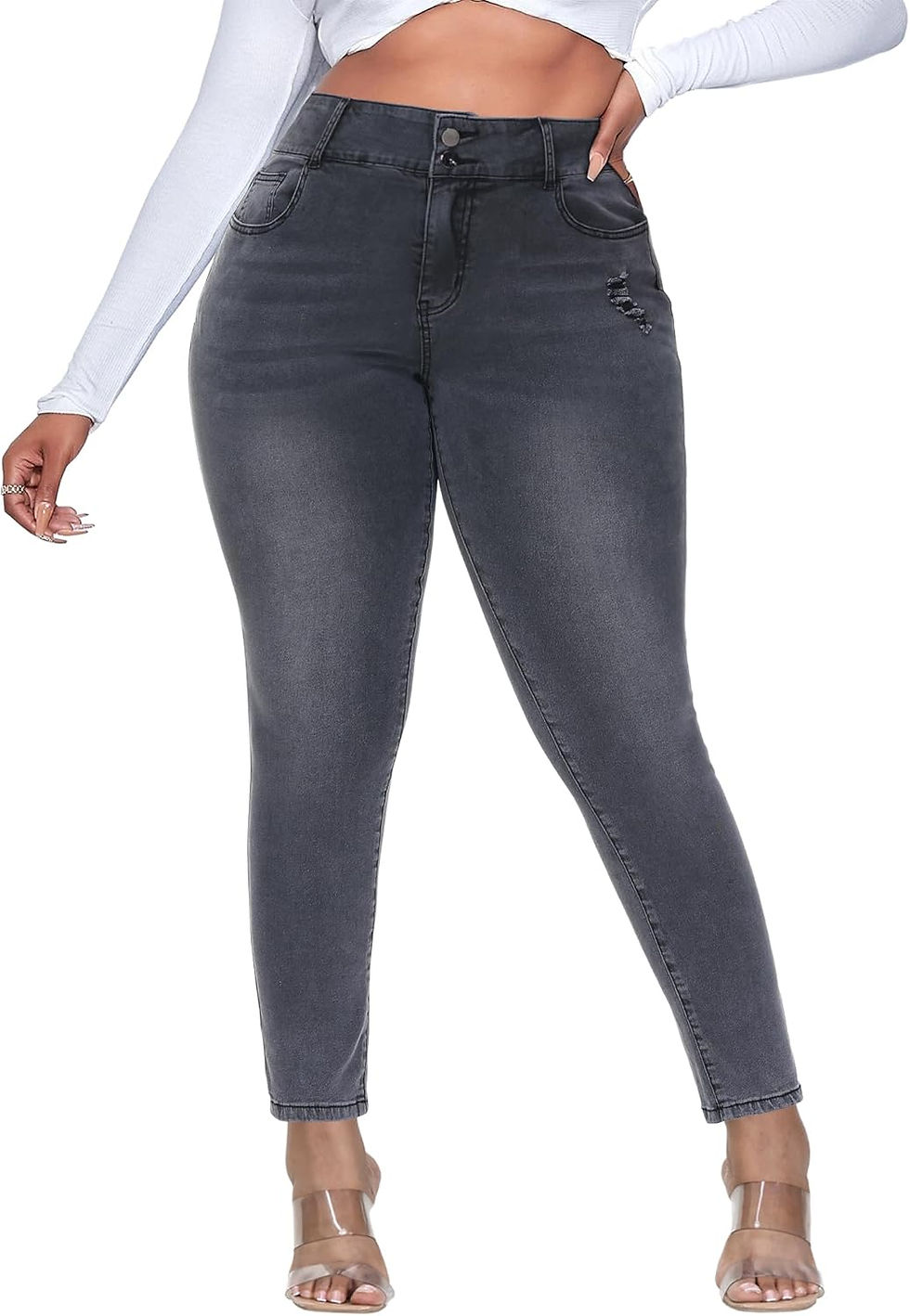 الصورة المصغرة: Womens Plus Size Skinny Jeans High Waisted Stretchy Classic Ankle Jean