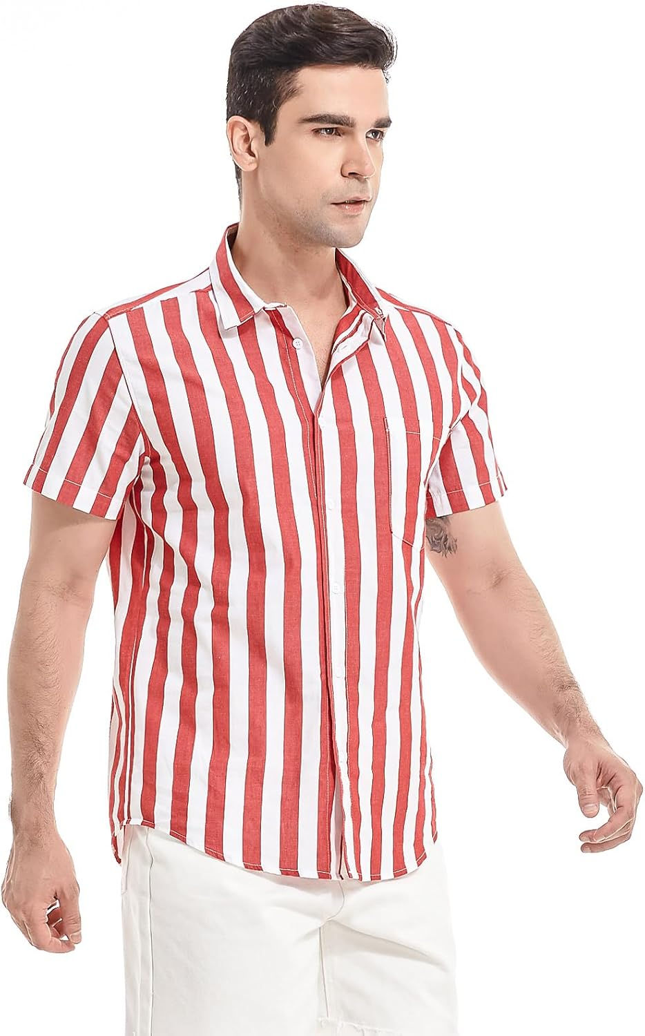 Thumbnail: MCULIVOD Men's Hawaiian Tropical Shirts, Printing Short Sleeve Casual Button Do