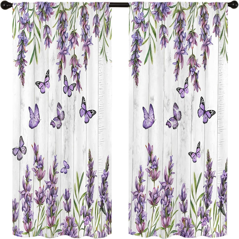 Thumbnail: Purple Butterfly Kitchen Curtains Rod Pocket Farmhouse Floral Lavender Lilac Sp