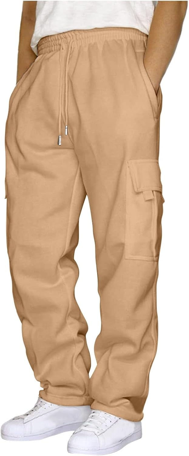 Thumbnail: Mens Baggy Heavyweight Cargo Sweatpants Elastic Waist Drawstring Sweatpants wit