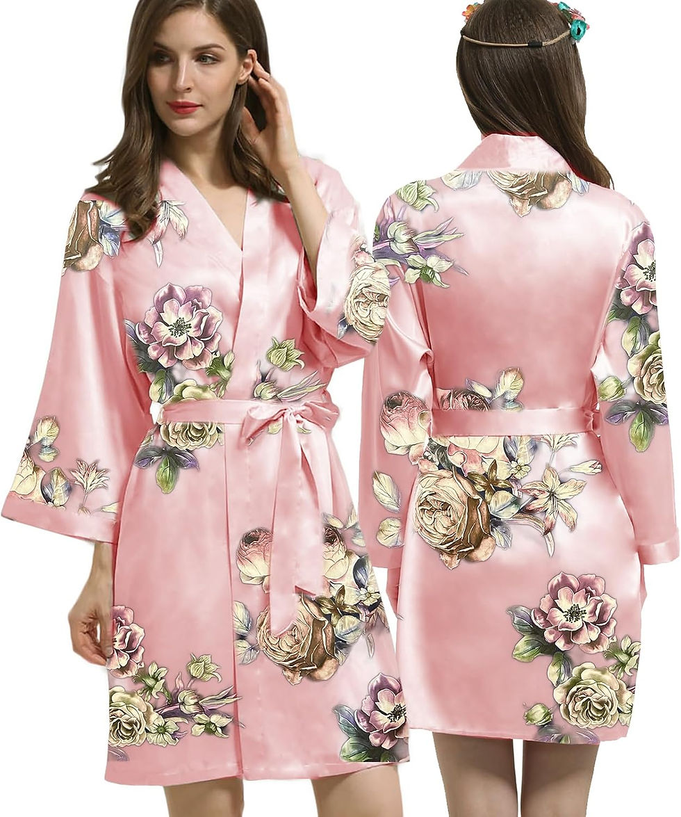 Thumbnail: Womens Satin Kimono Robe Silk Robes Floral Bathrobe Bride Bridesmaid Wedding Si