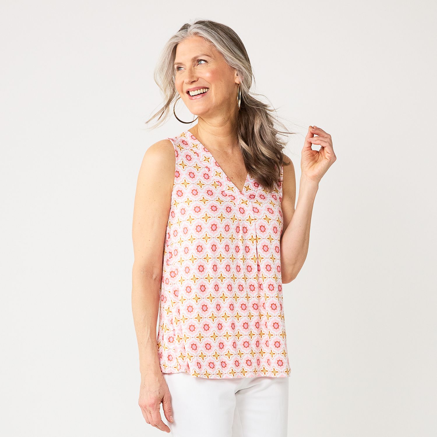 women's croft & barrow print pleated tank