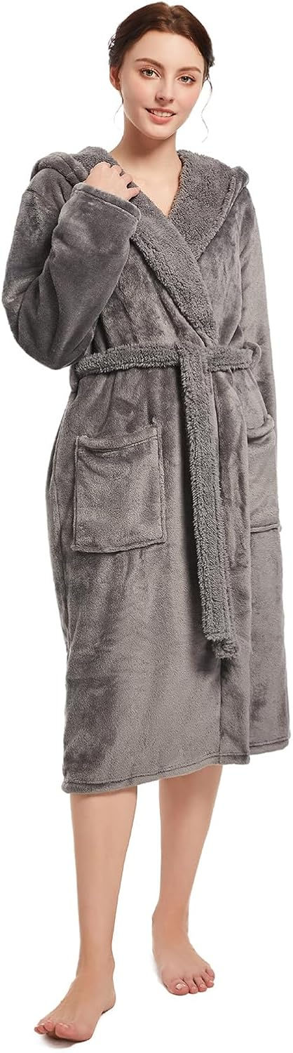 Miniaturbild: Womens Hooded Robe,Plush Fleece Soft Robe for Women,Cozy Warm Bathrobe,Spa robe