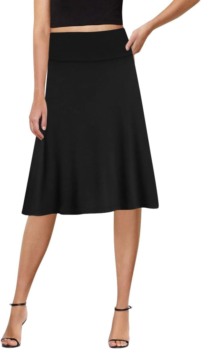 Thumbnail: Sweet Hearts A-Line Midi Skirts for Women- High Waist Knee Length Casual Flared