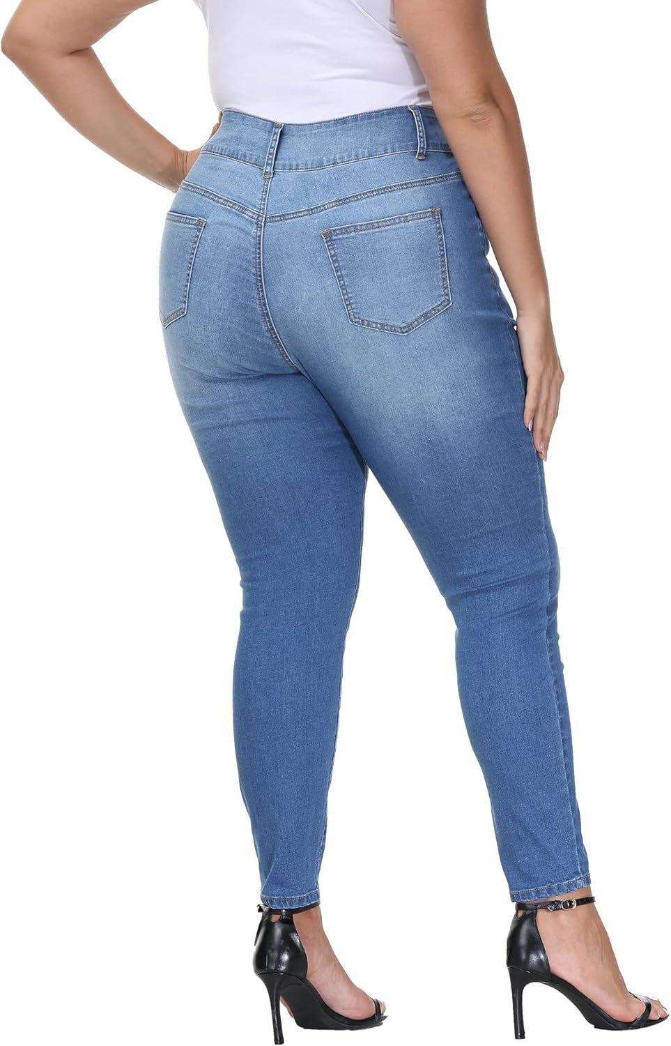 Thumbnail: Womens Plus Size Skinny Jeans High Waisted Stretchy Classic Ankle Jean