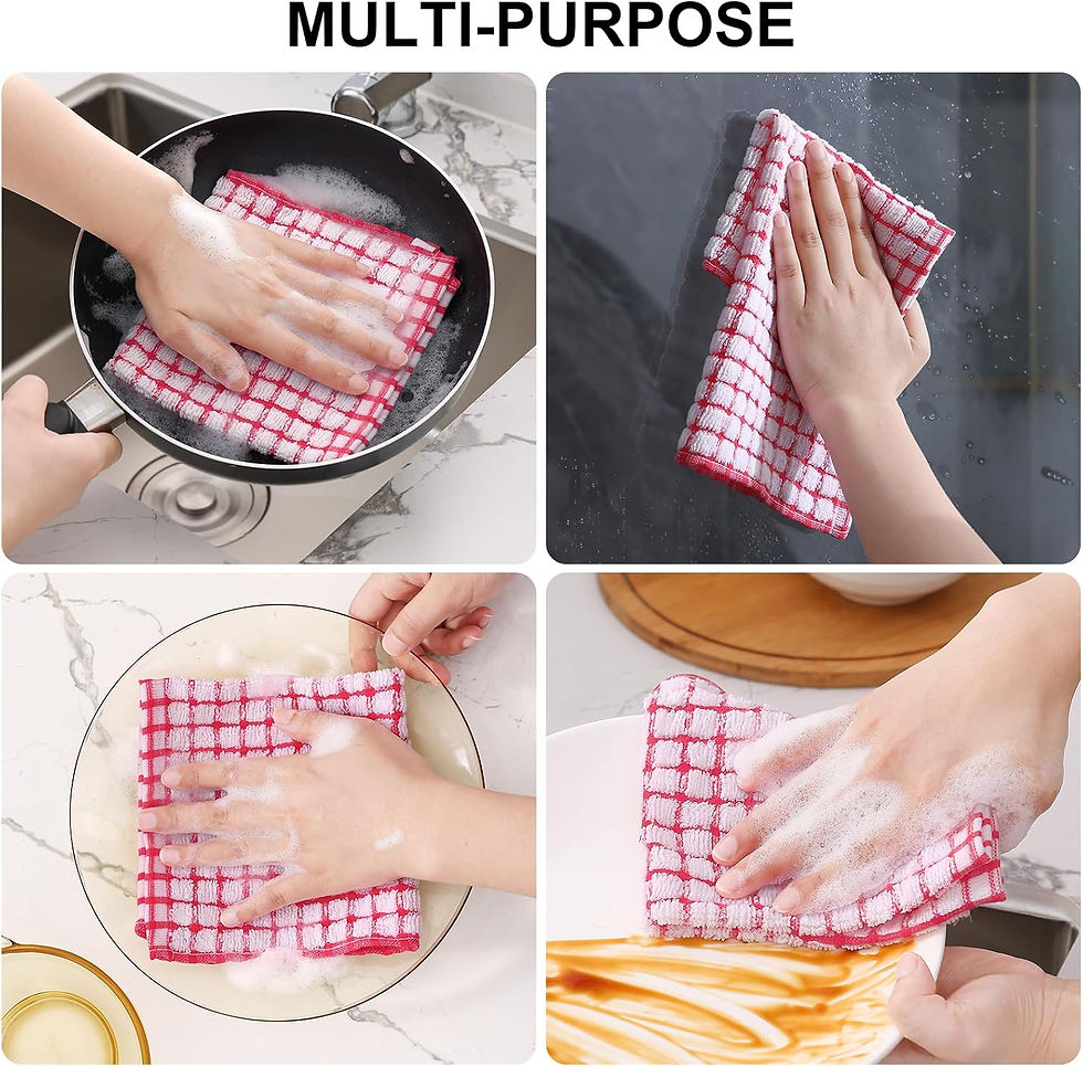ภาพขนาดย่อ: Kitinjoy Cotton 8 Pack Terry Kitchen Dish Cloths, 12 x 12 Inches Super Soft and
