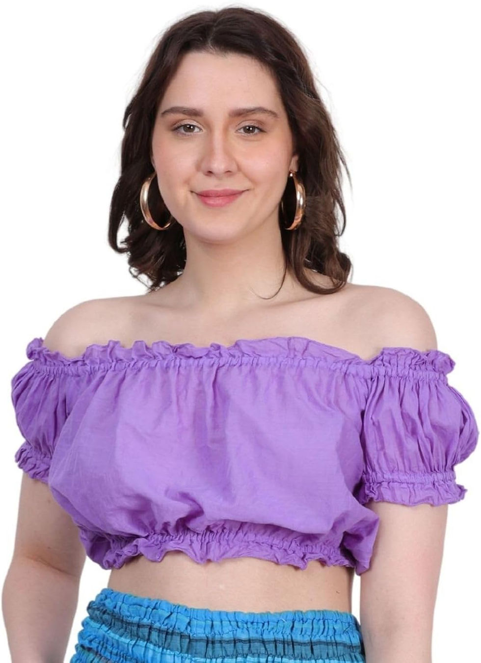 Miniatyrbild: Wevez Women's Tribal Style Summer Cotton Puff Sleeve Crop Top Blouse