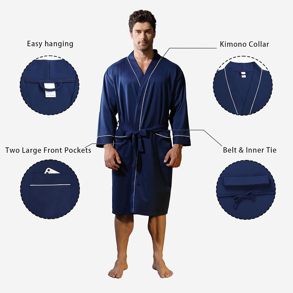 Thumbnail: Mens Kimono Robe Lightweight Soft Bathrobe Sleepwear Loungewear with Pockets