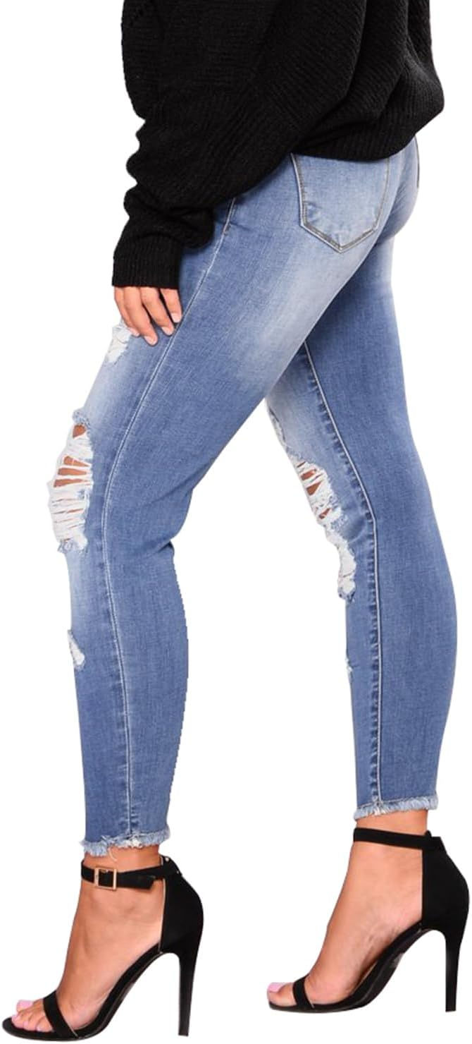 Thumbnail: KUNMI Women's Skinny Ripped Trendy Jeans Distressed Stretchy Denim Pants