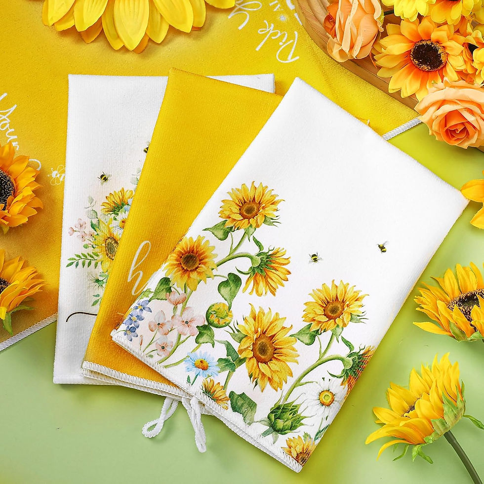 Miniatyrbild: Bencailor 4 Pcs Sunflower Kitchen Towels Summer Sea Beach Flower Floral Cow Kit