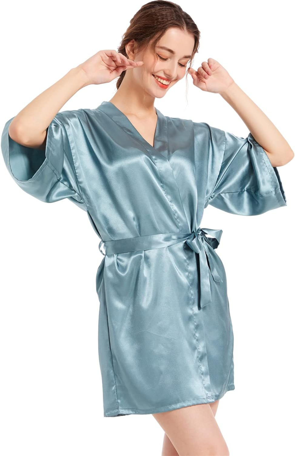 Thumbnail: CuteOn Kids Girl's Satin Silky Kimono Robe for Spa Wedding Birthday Party Gifts