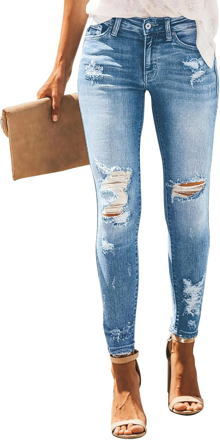 Miniaturbild: KUNMI Women's Skinny Ripped Trendy Jeans Distressed Stretchy Denim Pants