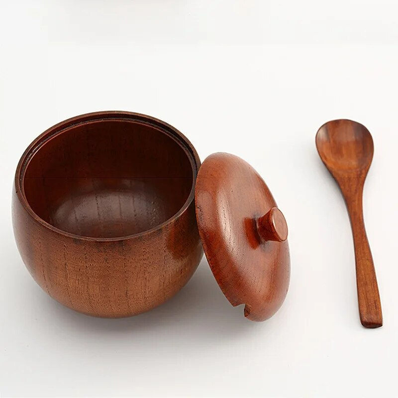 Miniatyrbilde: Natural Wood Spice Jar, Sugar Bowl, Herbs Seasoning Container