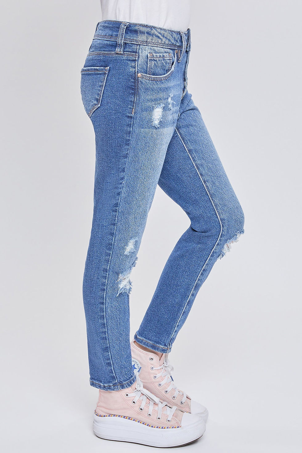 Thumbnail: YMI Girls' High-Rise Distressed Straight Leg Jeans (Big Girls) Sizes 7-14