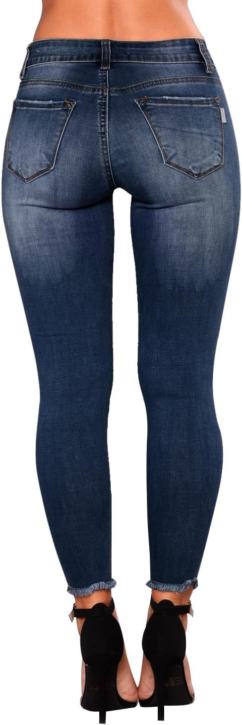 Thumbnail: KUNMI Women's Skinny Ripped Trendy Jeans Distressed Stretchy Denim Pants