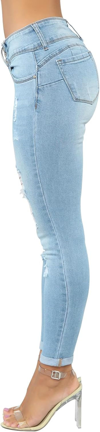 Thumbnail: KUNMI Women's Skinny Ripped Trendy Jeans Distressed Stretchy Denim Pants