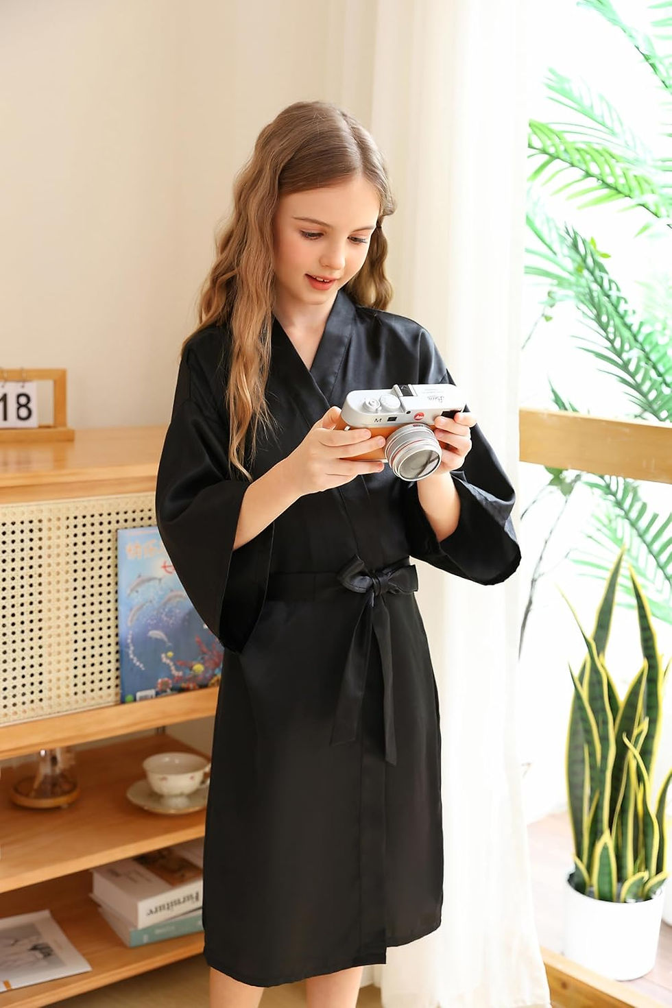 Thumbnail: CuteOn Kids Girl's Satin Silky Kimono Robe for Spa Wedding Birthday Party Gifts