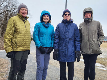 Urban hikers before winter storm