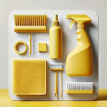 DALL·E 2025-02-05 13.43.17 - A minimalist and modern image of cleaning tools on a white ba