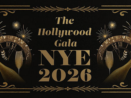 The Hollywood Gala NYE 2026 event flyer featuring old Hollywood glamour theme and New Year’s Eve party details at 7080 Hollywood Blvd.