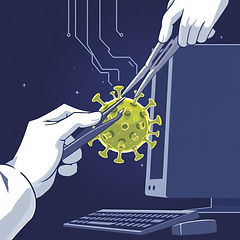 A modern image with sleek lines showing someone pulling a virus from a computer using forceps..jpg
