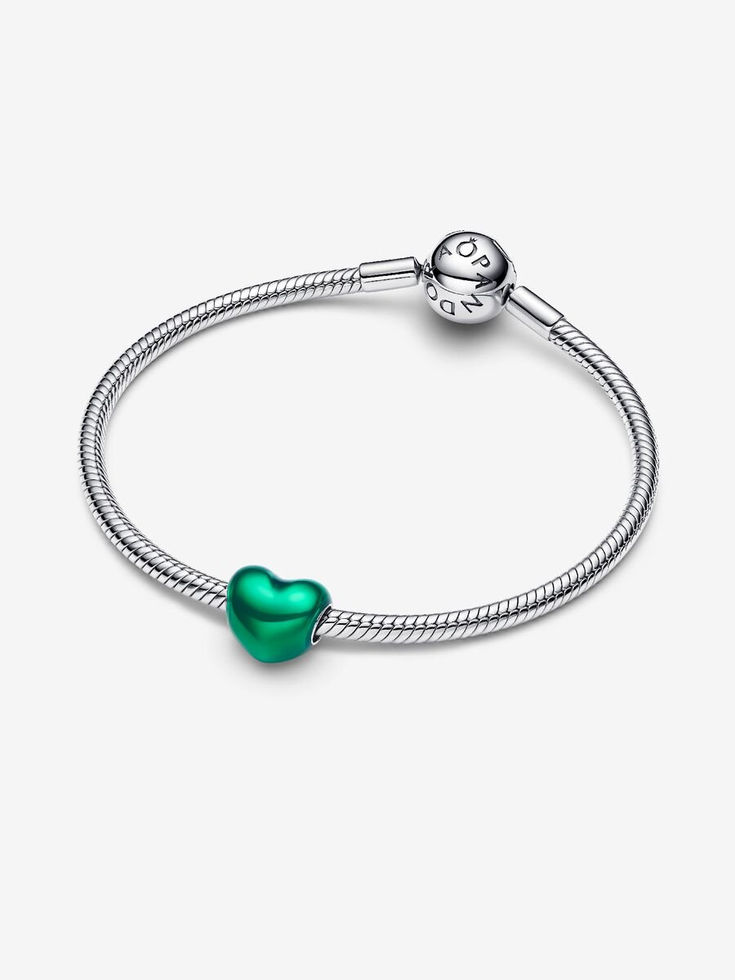 Silver bracelet with green heart charm Pandora Elevated Black Heart Ring Jewels by the Sea