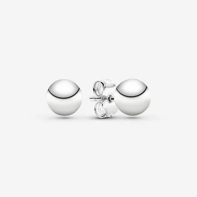 Silver stud earrings with a glossy shine, jewelry product shot against white background