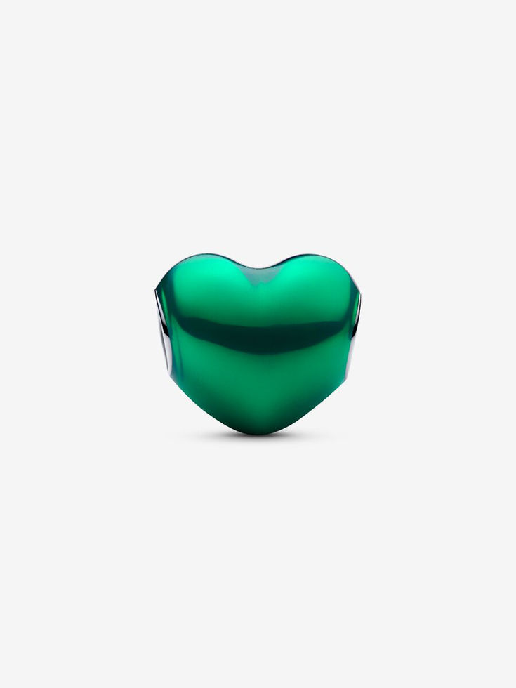 Green heart-shaped charm on white background, Pandora Elevated Black Heart Ring.