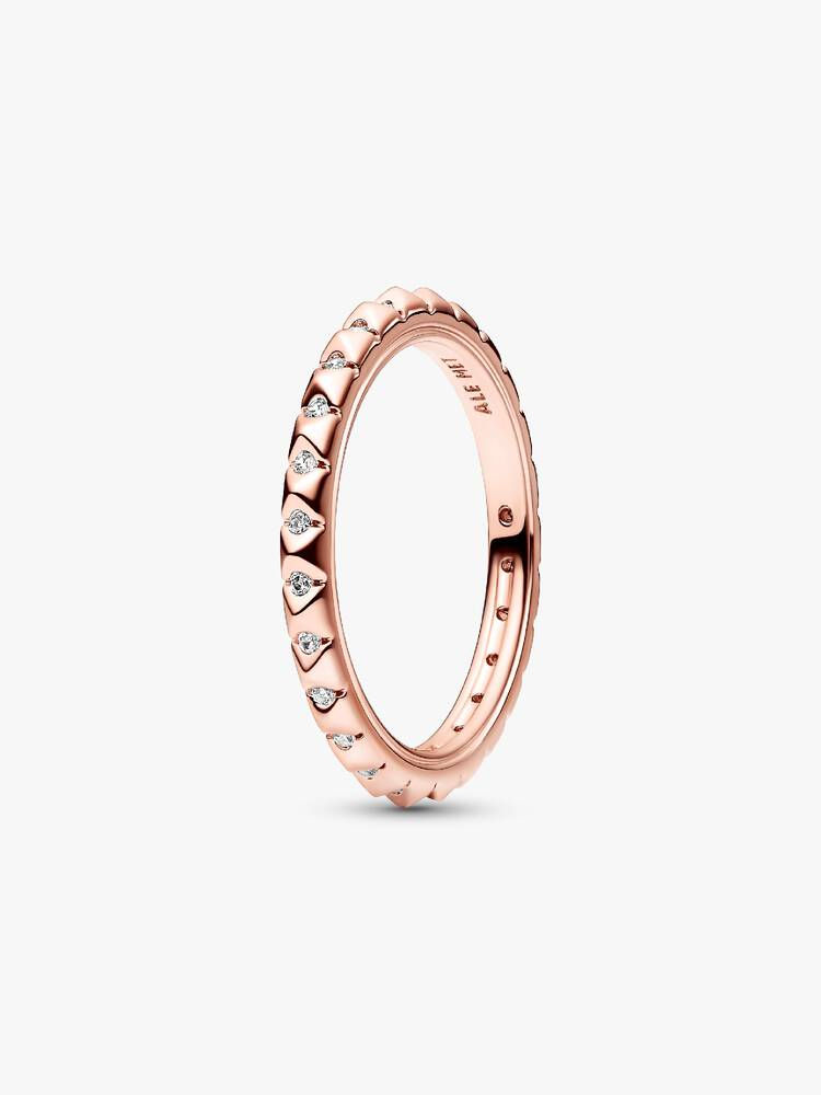 Rose gold ring with small heart-shaped embellishments. Jewels by the Sea.