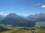 Stunning view from Muttas Muragl overlooking the picturesque valleys and towns of Pontresina (left), Celerina (right), and St. Moritz (center right), surrounded by majestic mountain landscapes.