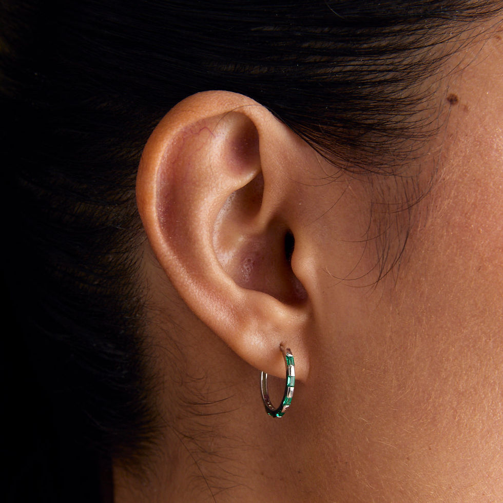 Miniatura: Earrings - Emerald Baguette Hoops in Solid White Gold - Hoop Earrings - Astrid &amp; Miyu