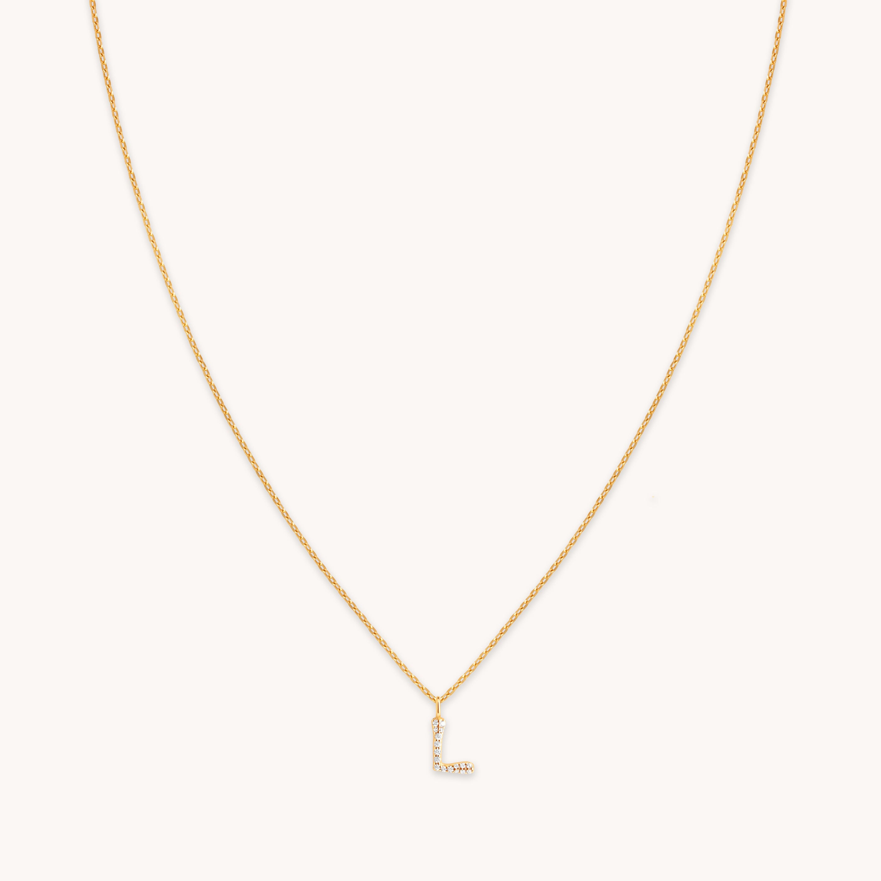 18k Gold Plated Jewellery - L Initial Pavé Pendant Necklace in Gold - Pendant Necklace - Astrid &amp; Miyu
