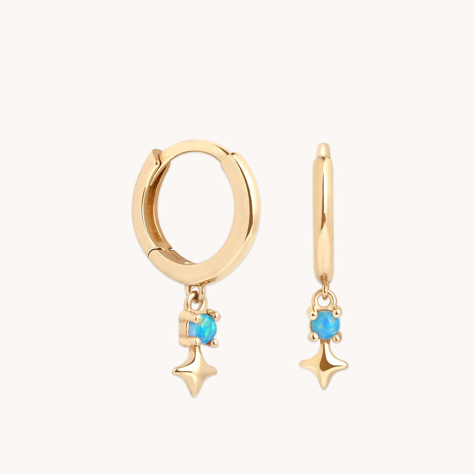 Miniatura: 14k Gold Opal & Topaz - Cosmic Star Opal Charm Huggies in Solid Gold - Huggies - Astrid &amp; Miyu